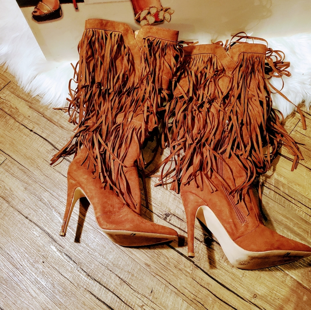 Brownish rust colored fringe Stiletto Boot